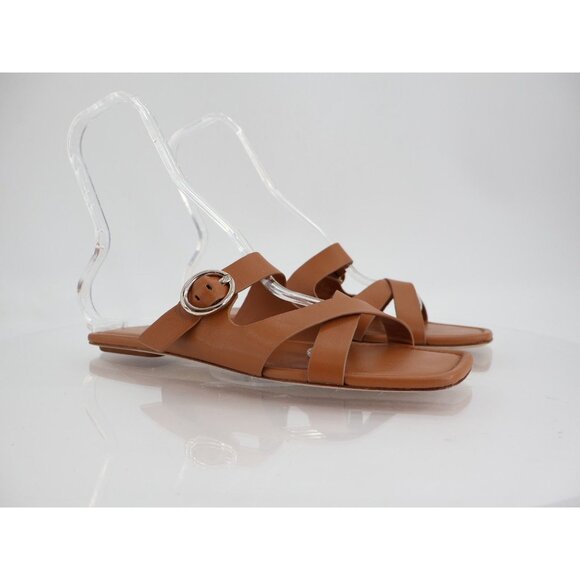 Stuart Weitzman Villa Slide Sandal Size 12 Brown Leather Strappy Flats Slip on - Picture 2 of 11
